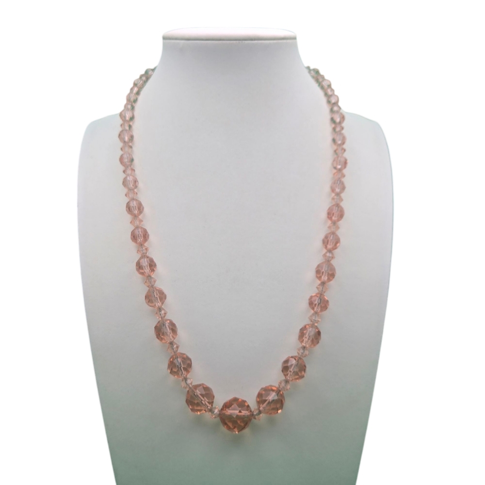 Pink Czech Glass Beaded Necklace Faceted Art Deco Vintage